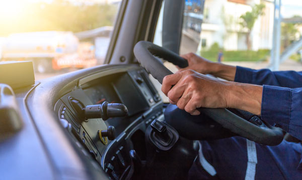 hands holding steering wheel in vehicle